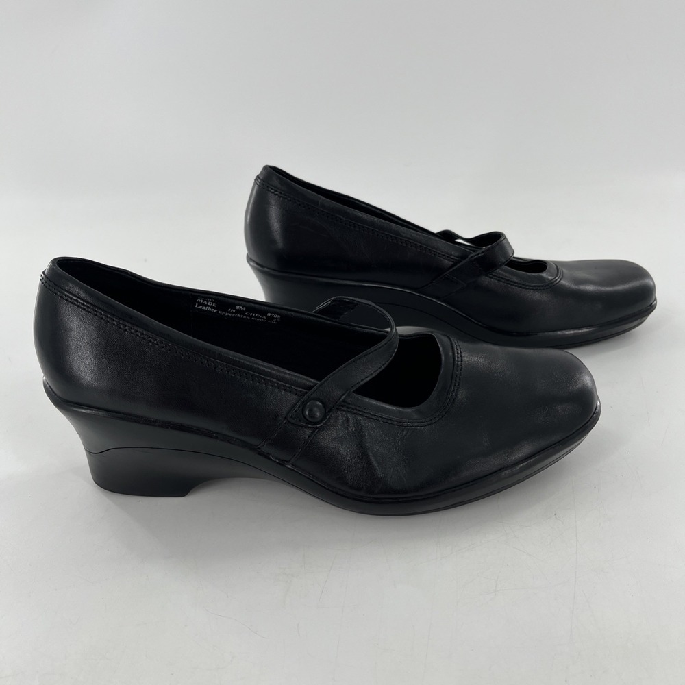 Clarks Leather Mary Jane Pumps Slip On Wedge Heel 8 M Womens Emeraldsea Black - Picture 8 of 16